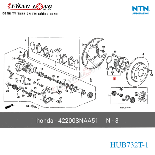 Vòng bi bạc đạn Sau Honda Civic. 1.8 -2.0 đời 2006-2012 NTN P-HUB732T-1 - Ảnh 2