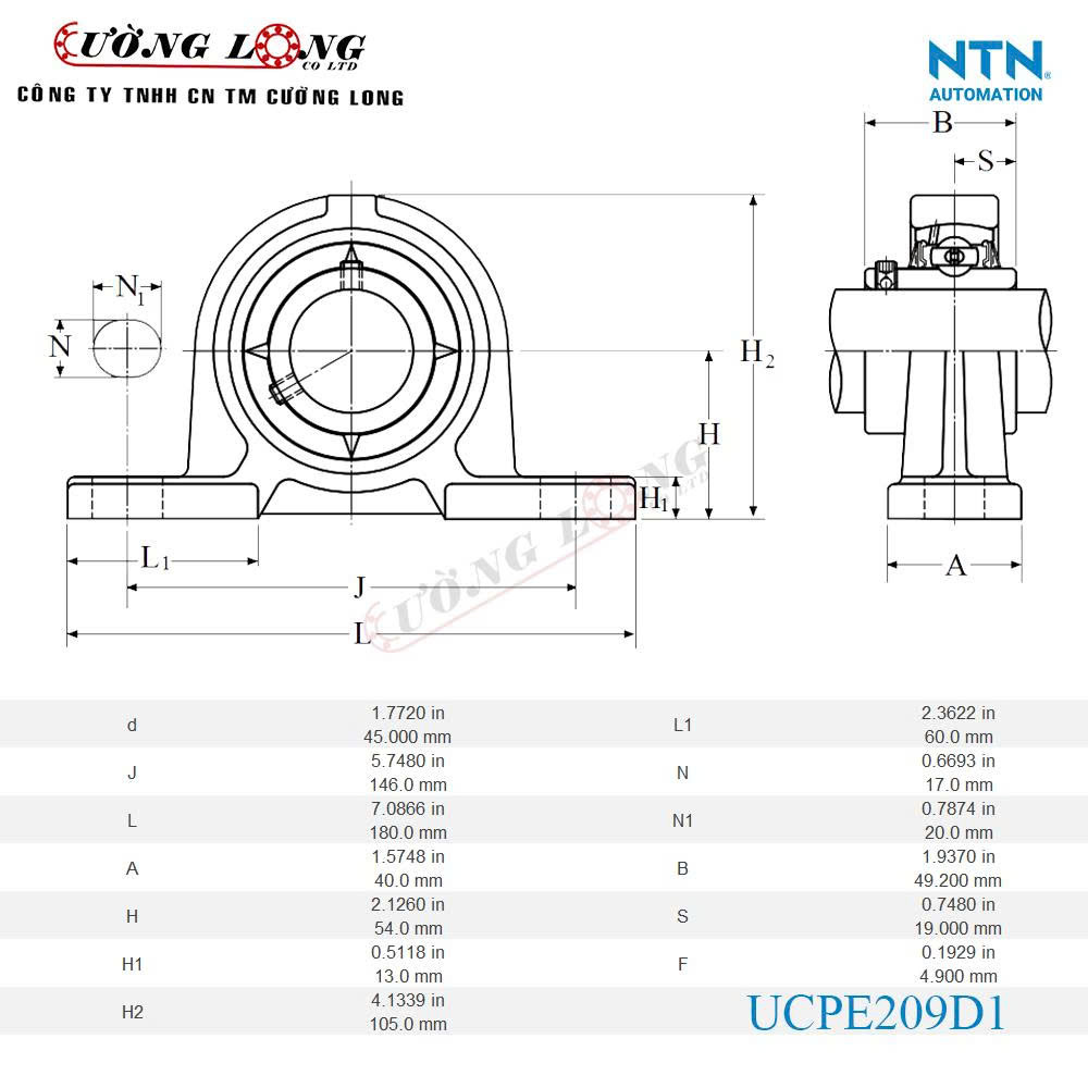 Gối đỡ UCPE209D1 NTN - Ảnh 2